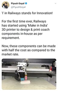 3d printer installed in Indian railways by knowhow3d